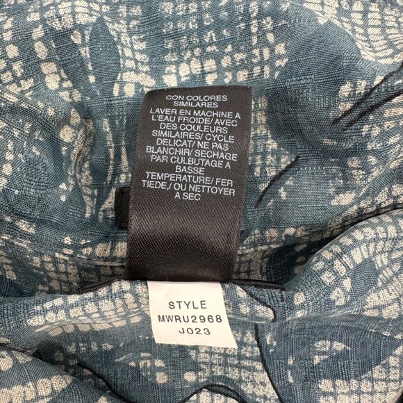 Claiborne Mens Blue & White 100% Silk Button-Up Short Sleeve Shirt L - Picture 9 of 10